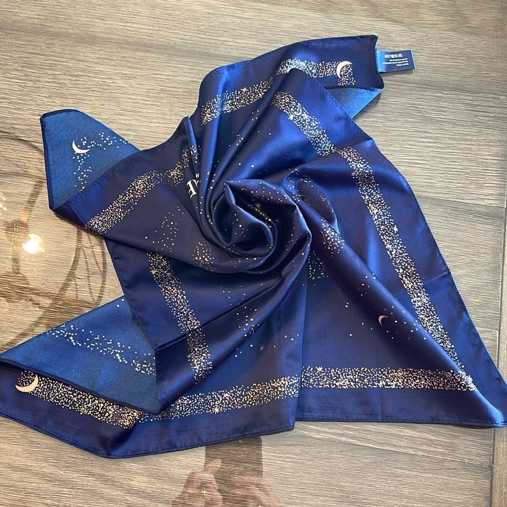 Lancôme Paris Blue Silky - Polyester Square Scarf Stars & Moon Galaxy Milky Way - Picture 14 of 16
